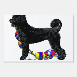 Portuguese Water Dog Standing with Float Line Sign
