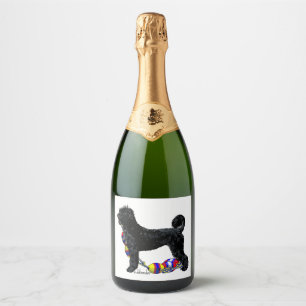 Portuguese Water Dog Standing with Float Line Sparkling Wine Label