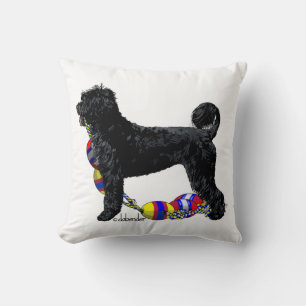 Portuguese Water Dog Standing with Float Line Throw Pillow