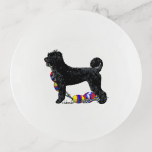 Portuguese Water Dog Standing with Float Line Trinket Tray