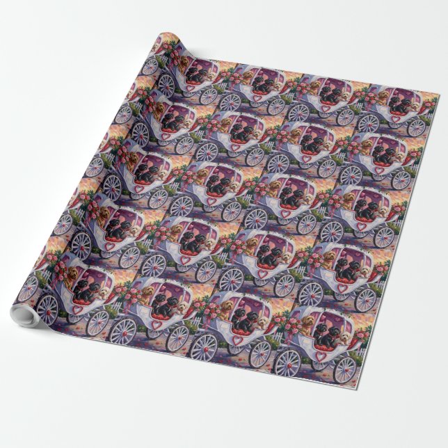 Portuguese Water Dog Valentine's Day Wrapping Paper (Unrolled)