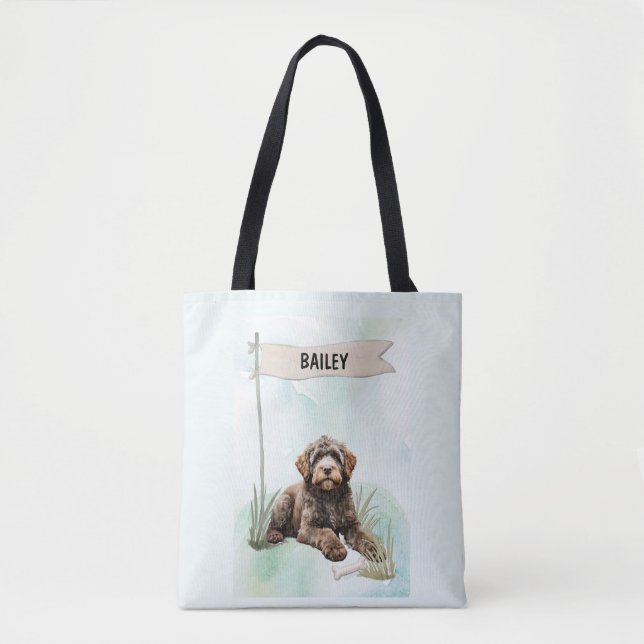 Portuguese Water Dog Watercolor Personalized Dog Tote Bag (Front)