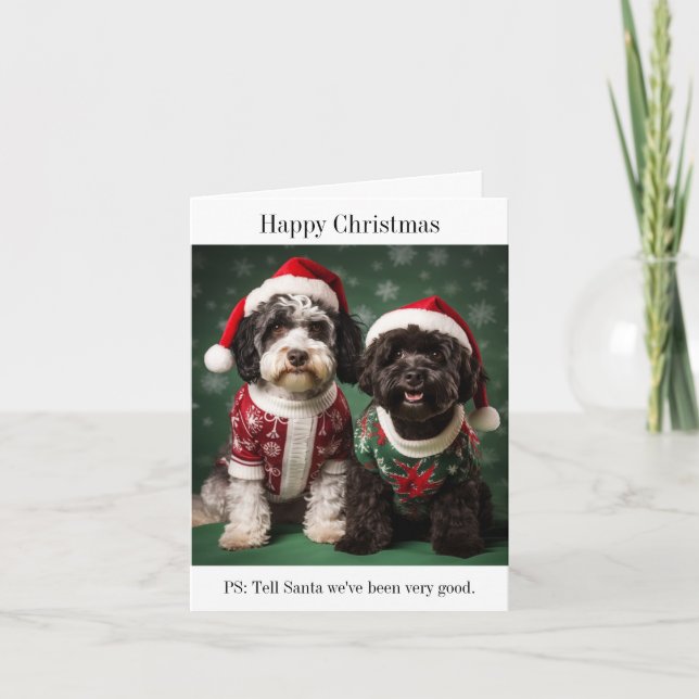 Portuguese Water Dogs Happy Christmas Card (Front)