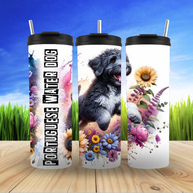 Portuguese Water Dog's Splashy Bloom Thermal Tumbler (Creator Uploaded)