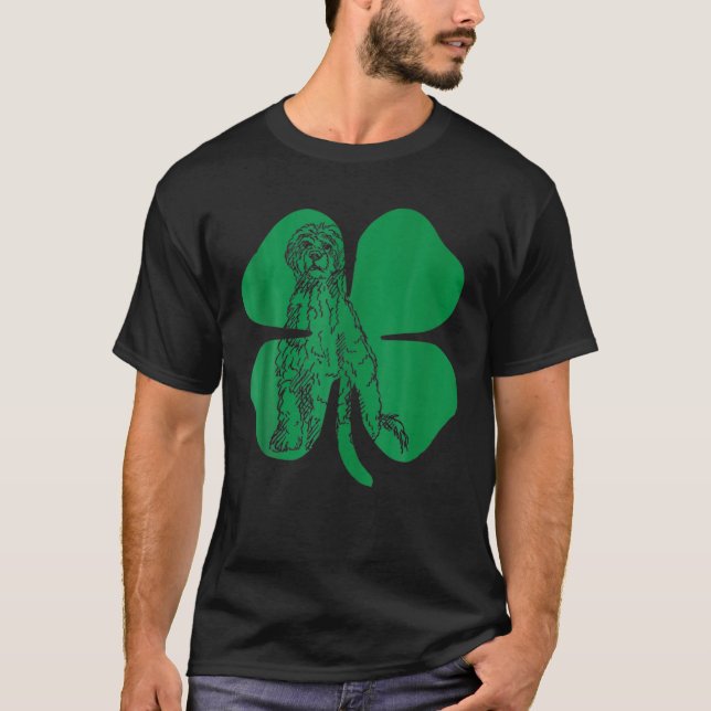 Portuguese Water Head Green Shamrock Saint Patrick T-Shirt (Front)