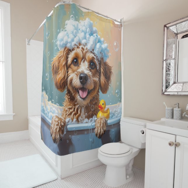 Portuguese Water Sloppy Sleepy Cute Funny Shower Curtain (In Situ)