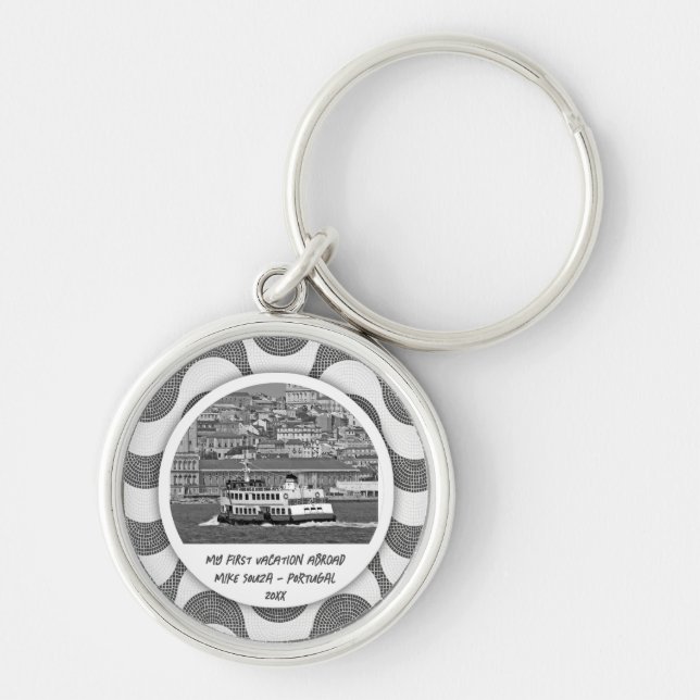 Portuguese waves cobblestone First Vacation   Keychain (Front)