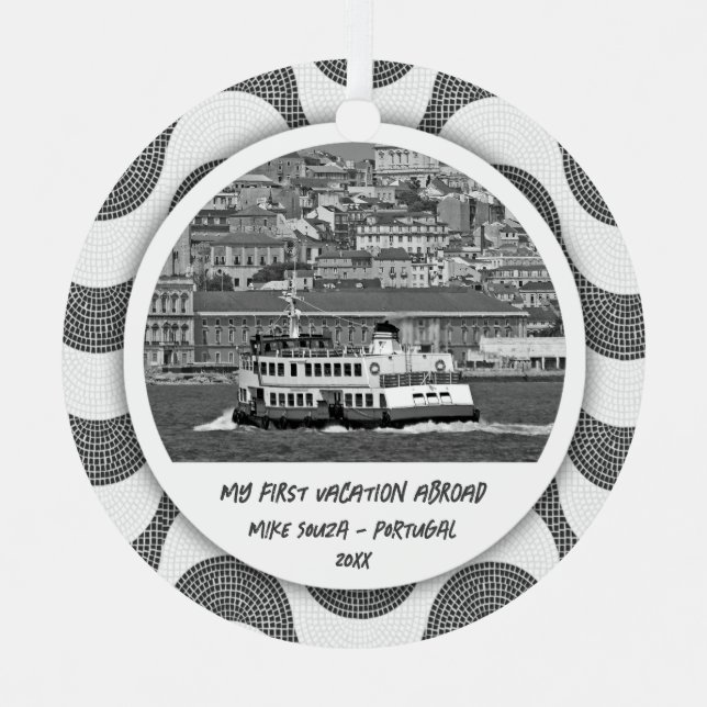 Portuguese waves cobblestone First Vacation   Metal Ornament (Front)