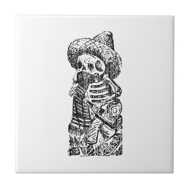 Posada Calavera with Mustache and Tequila Ceramic Tile (Front)