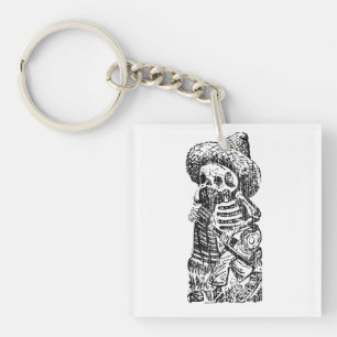Posada Calavera with Mustache and Tequila Keychain