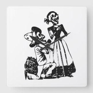Posada Cavalera Courting Skeleton Couple Square Wall Clock