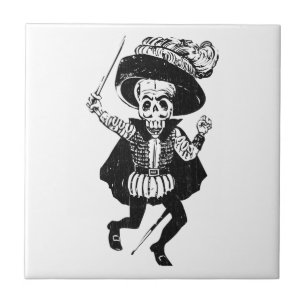Posada Swashbuckling Calavera Skeleton Ceramic Tile