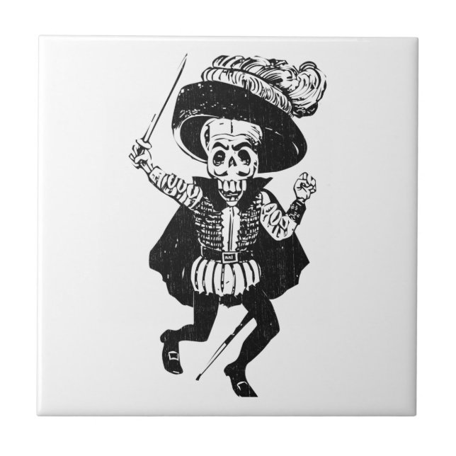 Posada Swashbuckling Calavera (Skeleton) Ceramic Tile (Front)