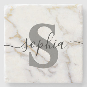 Posavasos De Piedra Nombre de guión de monograma personalizado de pers