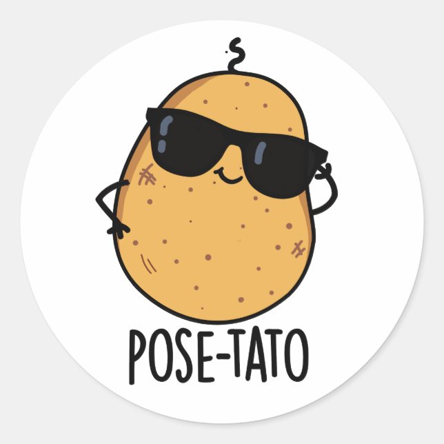 Pose-tato Funny Potato Pun  Classic Round Sticker (Front)