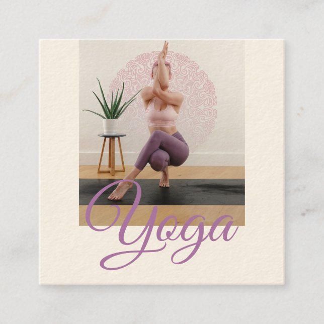 Posed Photo Yoga Teacher Instructor Square Business Card (Front)