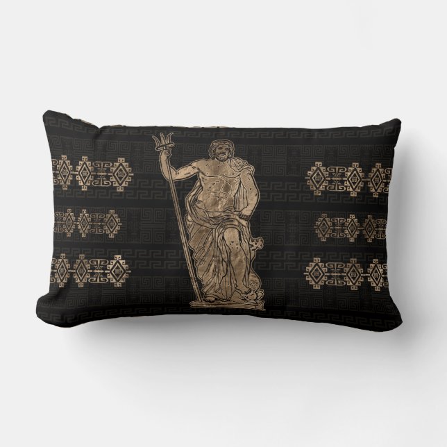 Poseidon and Greek Meander Ornament Lumbar Pillow (Front)