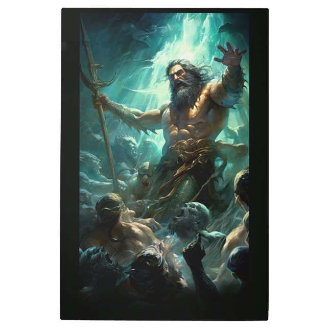 Poseidon Battling Zombie Mermen Metal Print (Front)
