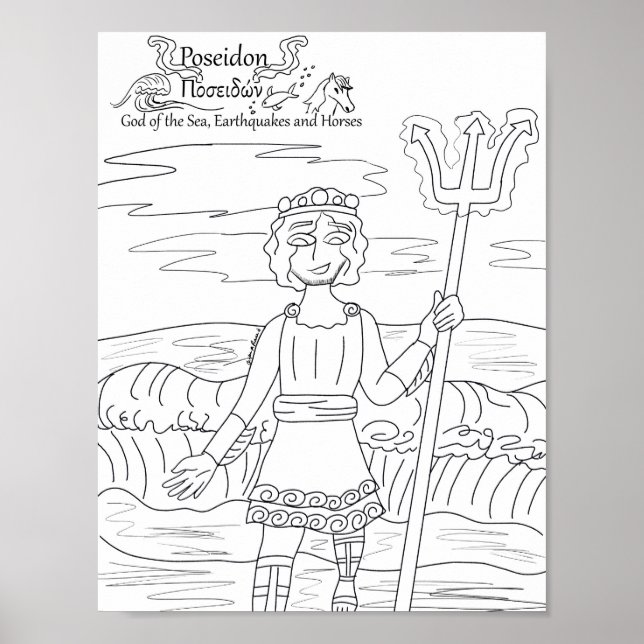 Poseidon Coloring Page Print (Front)
