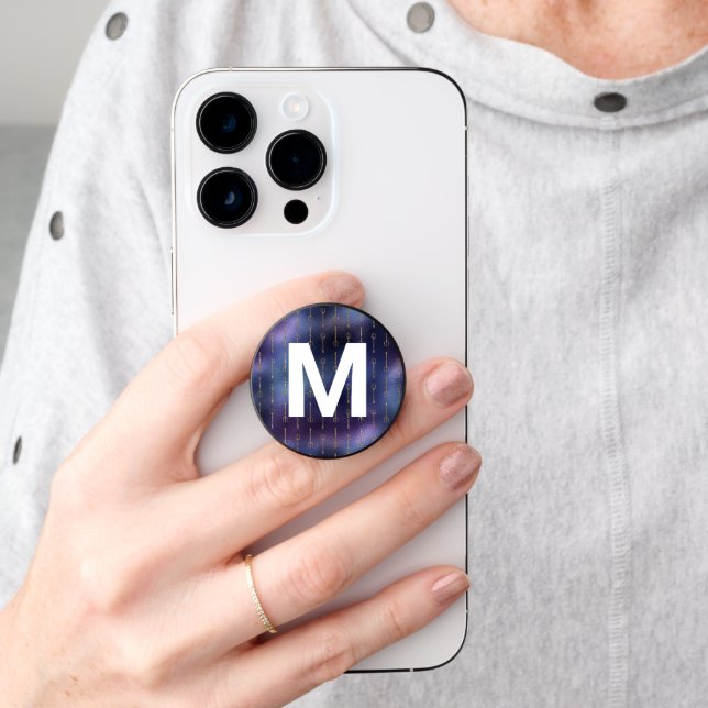 Poseidon Fork Glitter Look Monogram PopSocket (Hand)