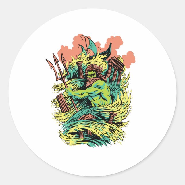 Poseidon God Mythology Greece Classic Round Sticker (Front)