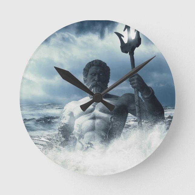 Poseidon God of the Sea Greek Myth Round Clock (Front)