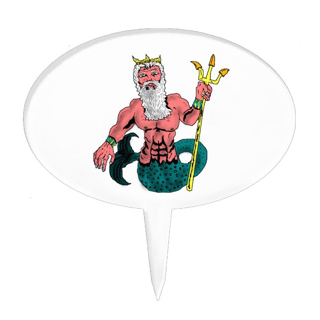 Poseidon, Greek God of the Sea Holding Trident Cake Topper (Front)