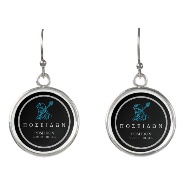 Poseidon Greek God of the Sea Trident Design Earrings (Front)