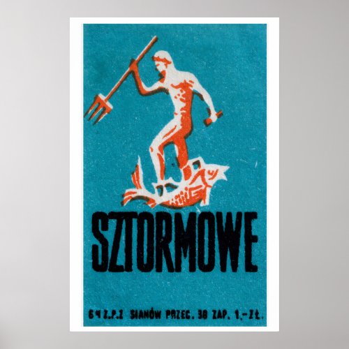 Poseidon Matchbox Art Print, Polish Vintage Folk Poster