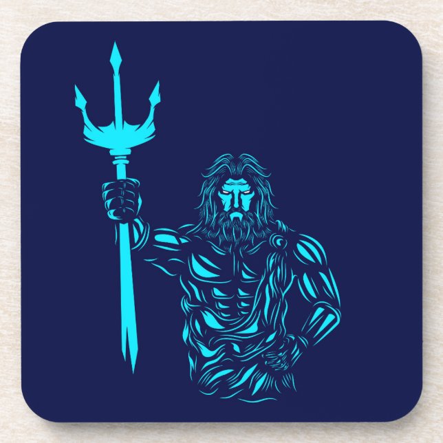 Poseidon mythology pop art beverage coaster (Front)