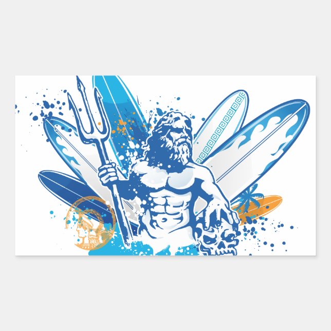 poseidon surfer rectangular sticker (Front)