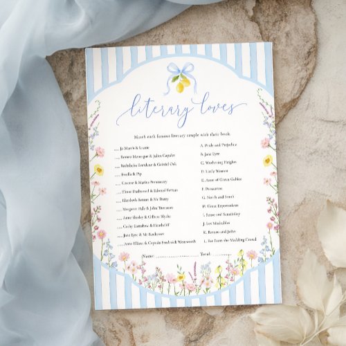 Posey Literary Loves Game Invitation