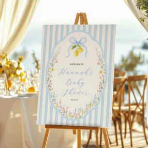 Posey Wildflower Blue Bow Baby Shower Welcome Poster