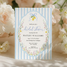 Posey Wildflower Blue Bow Bridal Shower Invitation