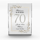 Posh 70th Platinum Birthday Acrylic Award<br><div class="desc">Glamorous and elegant, posh feminine 70th Platinum Birthday party award with stylish silvery/pink gem stone jewels corner decorations and matching colored glitter border frame printed on a beautiful platinum silver background. A romantic design for your celebration. All text, font and font color is fully customizable to meet your requirements. If...</div>