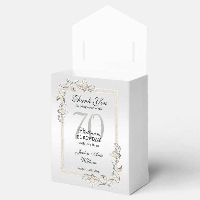 Posh 70th Platinum Birthday Favor Boxes (Opened)