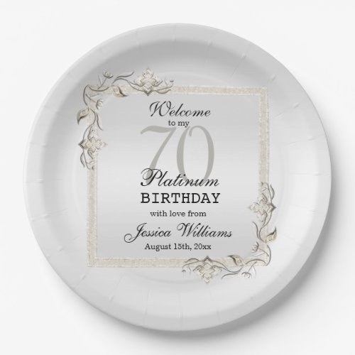 Posh 70th Platinum Birthday Paper Plates