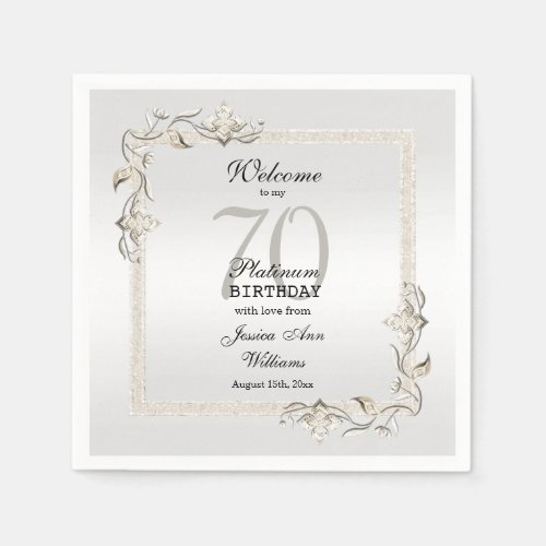 Posh 70th Platinum Birthday Square  Napkins