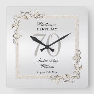 Posh 70th Platinum Birthday Square Wall Clock