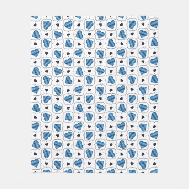 Posh Argyle Dark Blue Hearts Fleece Blanket (Front)