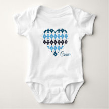 Posh Argyle Hearts Big Heart White and Blue
