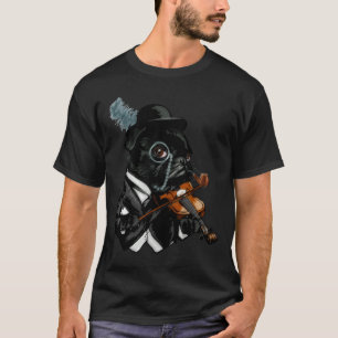 Posh Black Cigar Frenchie Bulldog Playing Violin T-Shirt