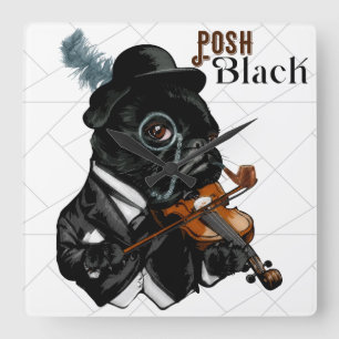 Posh Black Frenchie Bulldog  Square Wall Clock