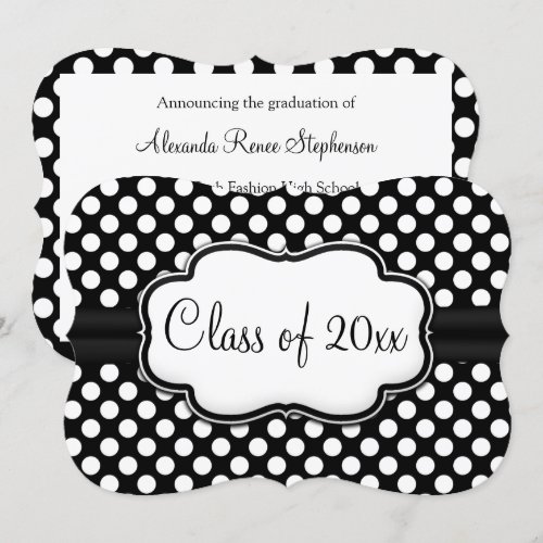 Posh Black White Polka Dot Graduation/Party Personalized Announcement