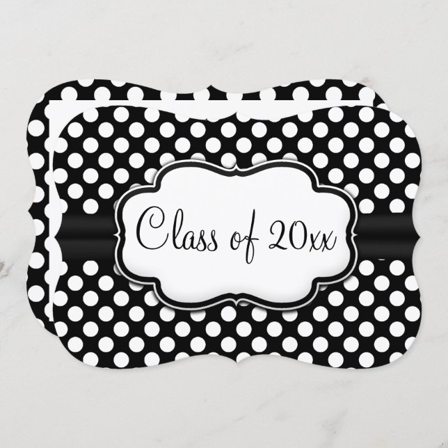 Posh Black White Polka Dot Graduation/Party Invitation (Front/Back)