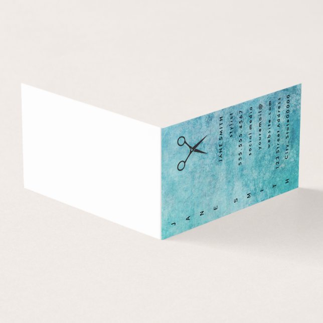 Posh Blue Gray Texture Stylist Business Card (Outside)
