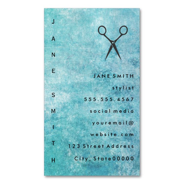 Posh Blue Gray Texture Stylist Business Card Magnet (Front Vertical)
