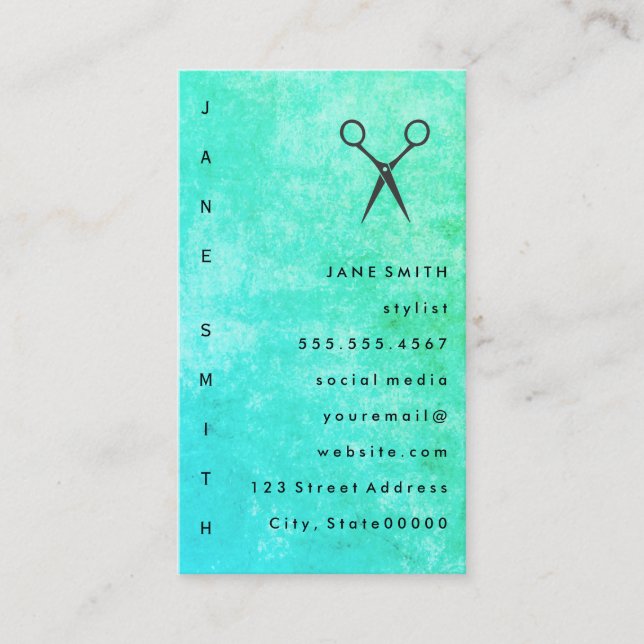 Posh Blue Green Texture Stylist Business Card (Front)