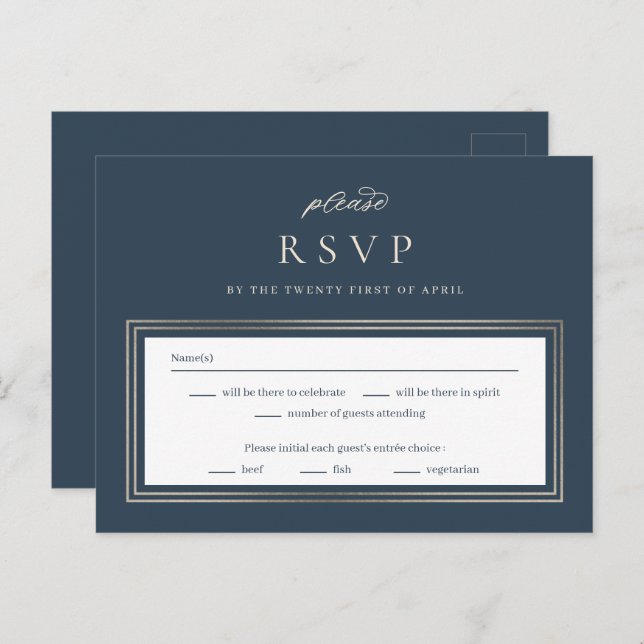 Posh Border Wedding RSVP Reply Response Card (Front/Back)