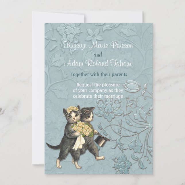 Posh Cats Aqua Blue Wedding Invitation (Front)